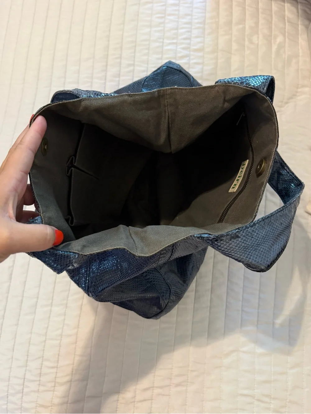 beirn Jenna Blue Snakeskin Hobo Tote